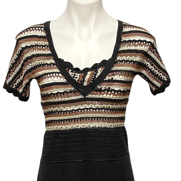 Karen Millen Size 4 Black and Beige Short Sleeve Crochet Dress - Picture 3 of 5